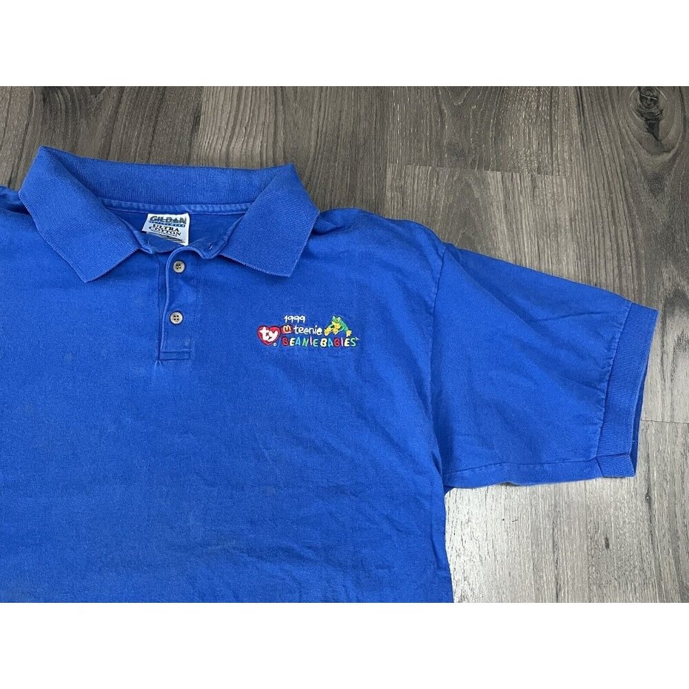 Teenie Beanie Babies 1999 Embroidered Blue Polo Shirt Size Large McDonalds